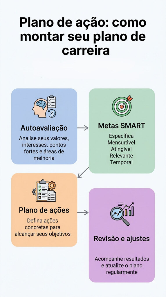 Infográfico digital mostrando como desenvolver um plano de carreira.