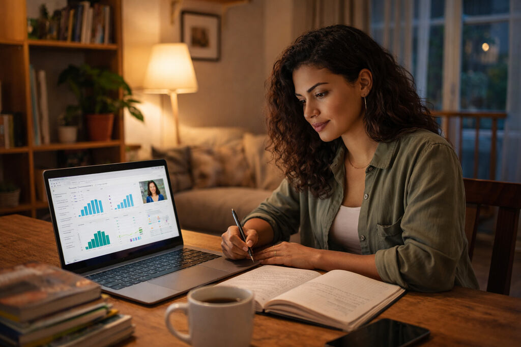 Mulher realizando curso de carreiras digitais.