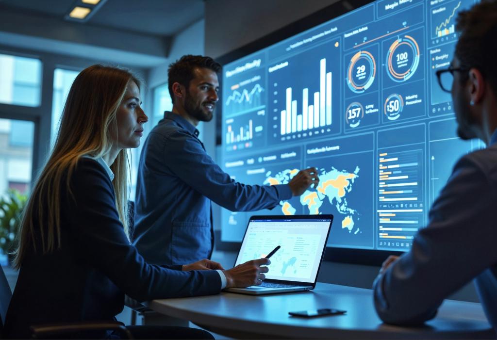Representação de tecnologia com elementos digitais, visualizações de dados e conectividade digital, simbolizando ciência de dados e avanços tecnológicos.